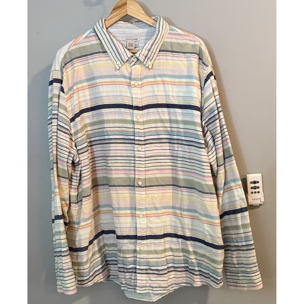 Carbon 2 Cobalt Shirt Button Up Striped Cotton Long Sleeve Men's XXL